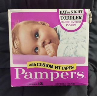 Vintage Pampers XL 23,  lbs.  Toddler Diapers 1976 Empty Box 2