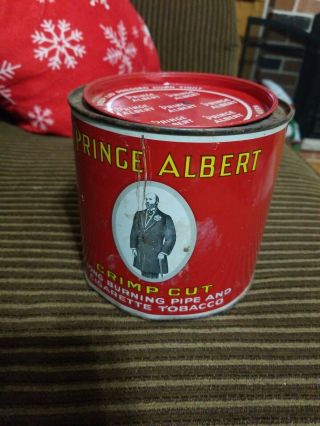 Vtg.  Red Prince Albert Crimp Cut Pipe & Cigarette Tobacco 14 Oz Tin Can