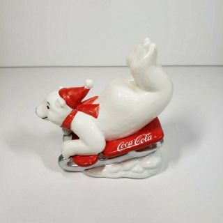 Coca Cola Always Sledding Ceramic Polar Bear Figurine 1995 Vintage Christmas
