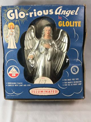 Vintage Glo - Rious Angel Christmas Lighted Tree Topper Glolite Box Usa