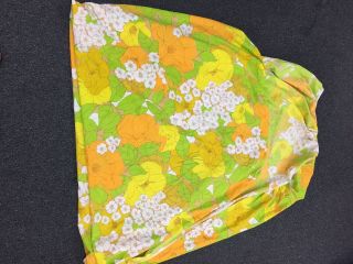 Vtg 60s 70s Burlington House Bright Green Yellow Orange Floral King Fitted Sheet