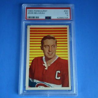 1963 - 64 Parkhurst Vintage 30 Jean Beliveau Montreal Canadiens Psa 5 Ex