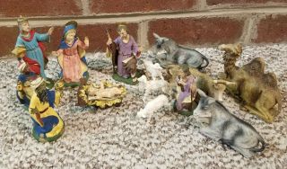 Vintage Depose Italy 15 Piece Nativity Set Manger Scene