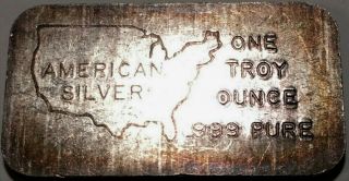 American Silver Art Bar Toned Vintage 1 Oz Silver Bar - Map Of America / Usa