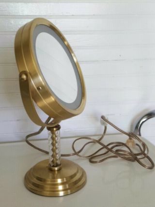 Vintage Brass Lighted Magnifying Makeup Mirror Hollywood Regency Style