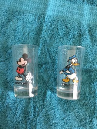 Vintage Walt Disney Productions Donald Duck & Mickey Mouse Glass Tumbler 5 "