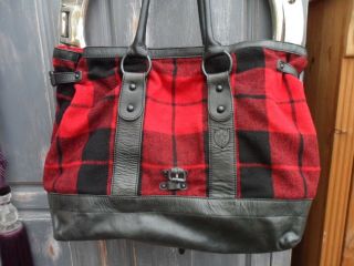 Large Vintage Ralph Lauren Leather And Plaid Holdall Over Night Bag