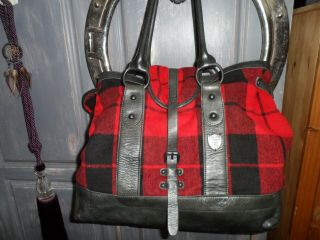 LARGE VINTAGE RALPH LAUREN LEATHER AND PLAID HOLDALL OVER NIGHT BAG 2