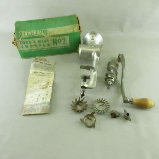 Vintage Universal 2 Meat Food Grinder Chopper With 3 Blades And Box