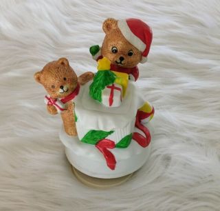 Christmas Musical Figurine Vintage Teddy Bear With Toys Wind Up 2