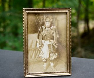 Black And White Japanese Samurai Photo Full Gear With Vintage Frame