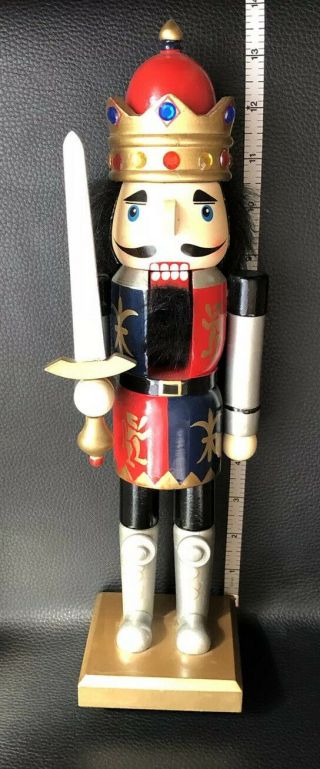 Vintage Wooden Nutcracker,  14 Inches Tall,  With Jeweled Crown