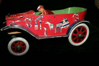 Rare Antique Ferdinand Strauss Trikauto Tin Windup Car With Driver
