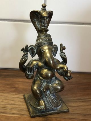 Old Antique Brass / Bronze Model Of Indian Ganesh ? With Snake