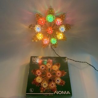 Vtg Noma Christmas Tree Topper Star Gold Tinsel 11 Mini Lights Reflector Lite