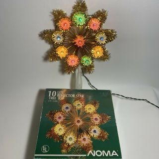 VTG Noma Christmas Tree Topper Star Gold Tinsel 11 mini lights Reflector Lite 2