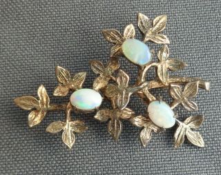 Vintage Wells Sterling Silver Pin Brooch Leaf Cluster 3 Prong Set Opals