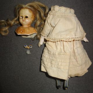 Antique Wax Cabinet Sized Doll With Cloth Body
