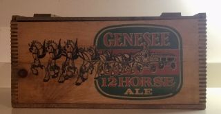 Vintage Genesee 12 Horse Ale Wooden Beer Box Crate With Lid
