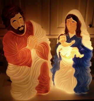 Vtg 1999 Grand Venture Christmas Nativity Blow Mold Light Up Jesus Mary Joseph