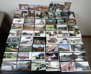(57) Vintage Japan Postcards Shrines Street Scenes Kyoto Hikone Miike Mining,