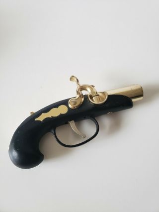 Vintage Flintlock Pistol Cigarette Lighter Shaped Gun,  Gold Brass Made In Japan
