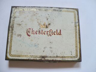 Vintage Chesterfield Tin Litho Hinged Box Advertising Empty Blue Stamp Fair