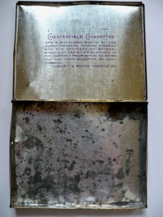 Vintage CHESTERFIELD Tin Litho Hinged Box Advertising Empty Blue Stamp Fair 2