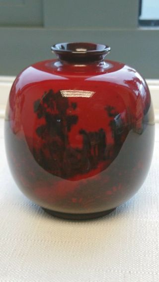 Antique Royal Doulton Flambe Miniature Vase Woodcut By Charles Noke
