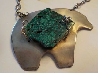 Vintage Sterling Silver Necklace By Chris Morningforest Bear W/ Turquoise Stone