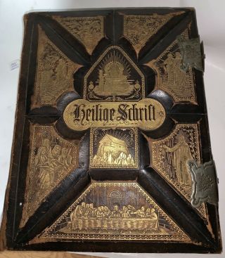 Antique 1862 German Bible Clasps Hinges Die Heilige Schrift