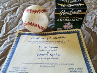 Hank Aaron And Warren Spahn Autographed Baseballs