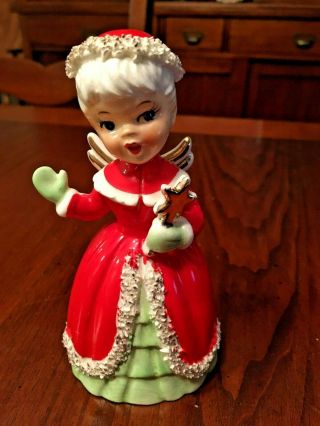 Vintage Angel Christmas Bell By National Potteries Co (napco) Spaghetti Trim