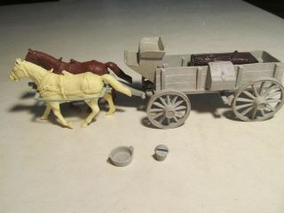 Vintage Marx Blue And Grey/fort Apache Gray Wagon And Accessories