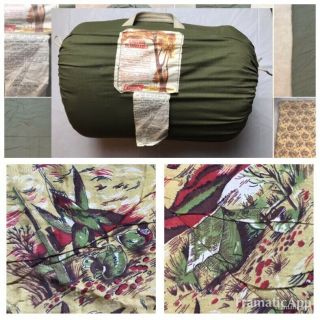 Vtg Coleman Olive Green Sleeping Bag Ducks/guns/tents/fish/poles 36” W X 71” L