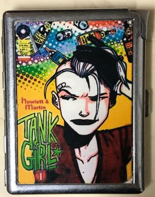 Cigarette Box Case Silver Metal Card Holder Double Sided Wallet Tank Girl Comic