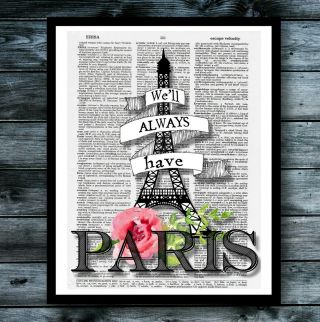 Paris Dictionary Art Print Eiffel Tower Vintage Poster Modern Cool Wall Decor