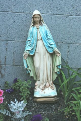 Vintage Virgin Mary Statue Chalkware 24”tall 1943 Religious Icon Usa