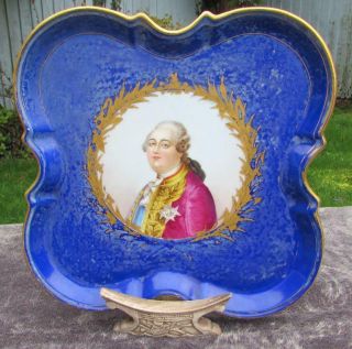 Antique 19thc Sevres Style Hand Painted Porcelain Tray / Platter Sevres Mark