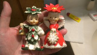 Vintage Napco Christmas Boy & Girl Figurines S&P Angel & Boy w/ SNOWFLAKE c 1956 2
