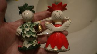 Vintage Napco Christmas Boy & Girl Figurines S&P Angel & Boy w/ SNOWFLAKE c 1956 3