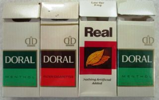 Four Vintage Empty Cigarette Sample Pack - - 3 Doral; 1 Real