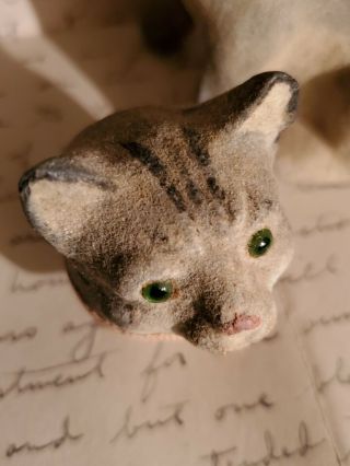 Large Antique German Grey Tabby Cat Candy Container Glass Eyes Composition NM 2
