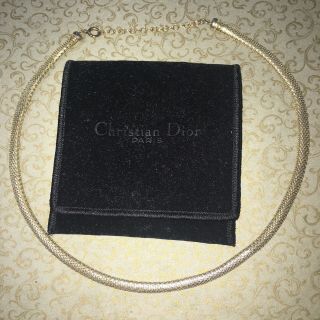 Vintage 1980s Christian Dior Gold Tone Snake Chain Short Necklace & Velvet Pouch