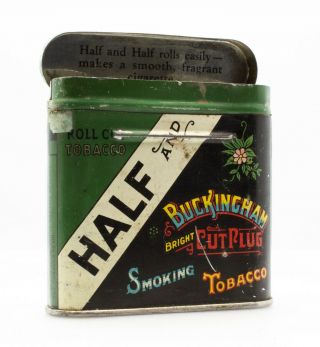 Vtg Half And Half Buckingham Bright Cut Plug Smoking Tobacco Tin Can Container
