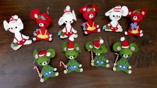 Vintage Felt Mouse Mice Christmas Ornament Made In Japan Set Of 10