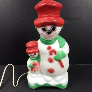 Vintage Empire Blow Mold Lighted Snowman With Snowman Child Christmas 13 " 2 - Side