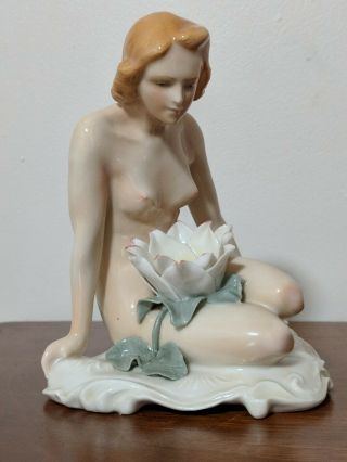 Karl Ens Volkstedt Art Deco Nude Woman with Flower Porcelain Figurine 2