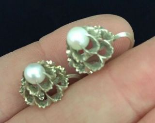 Vintage Jewellery Brutalist Style Sterling Silver And Real Pearl Earrings 2