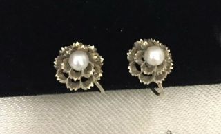 Vintage Jewellery Brutalist Style Sterling Silver And Real Pearl Earrings 3